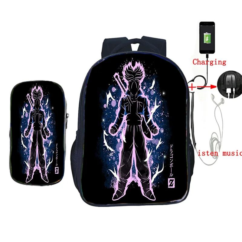 22 2 шт./компл. школьные сумки с пеналом аниме Dragon Ball Z рюкзак Гоку печать usb зарядка дорожные сумки для подростков - Цвет: 22