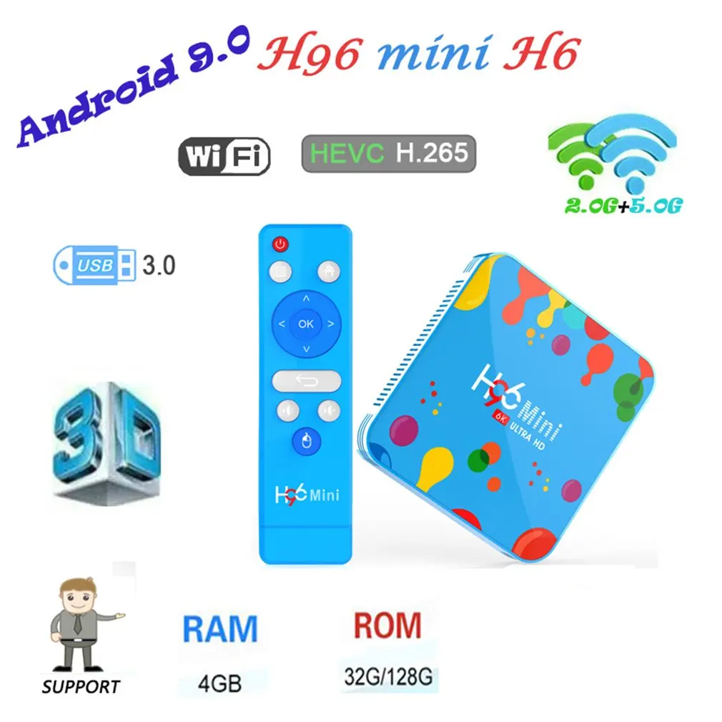 H96mini Smart tv box Android 9,0 2,4G/5G Wifi Bluetooth 4,0 H6 4k медиа full hd плеер Netflix H96 мини приставка