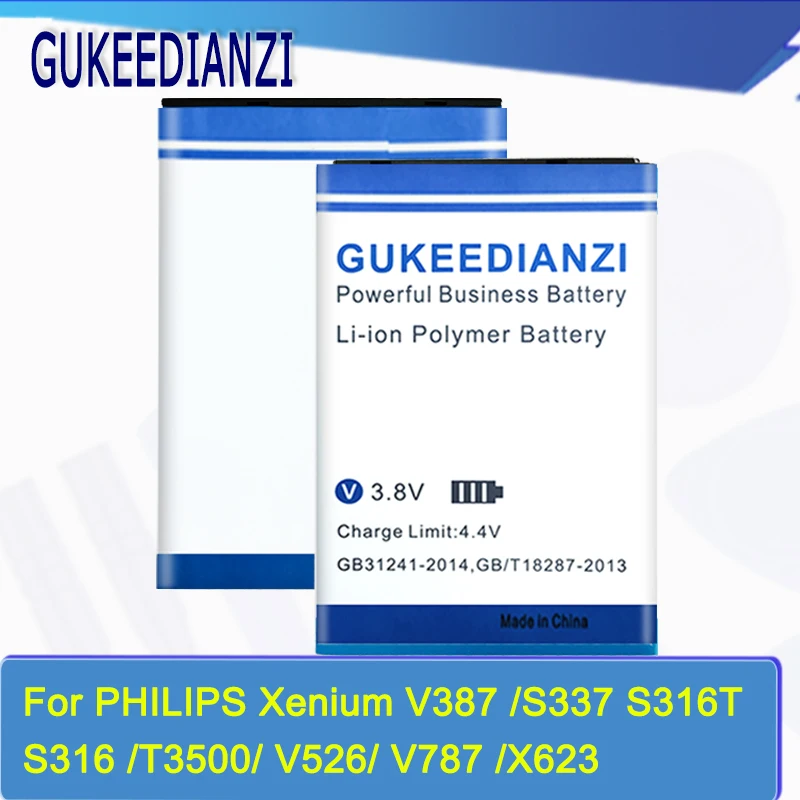 GUKEEDIANZ для Philips Xenium X623 X513 X130 S337 W3500 W3509 V526 V787 V387 батарея AB2000AWMC AB2000JWML AB2200AWML AB5000AWMT |