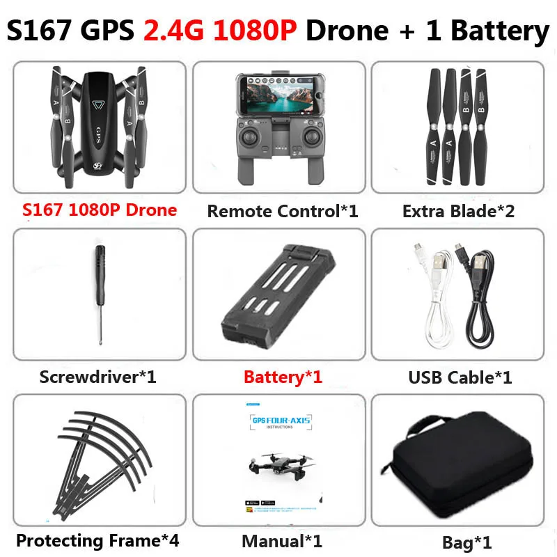 S167 складной Профессиональный Дрон с камерой 4K HD Selfie 5G gps WiFi FPV широкоугольный Радиоуправляемый квадрокоптер Вертолет игрушка E520S SG900-S - Цвет: 2.4G 1080P 1B Bag