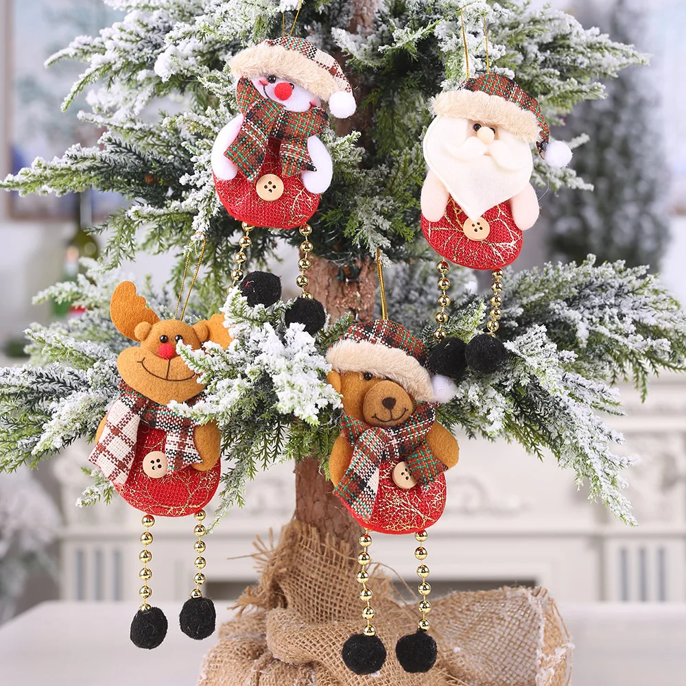 

New Christmas Decoration Plaid Button Bead Leg Pendant Santa Claus Snowman Elk Bear Hanging Pendant Christmas Tree Ornaments