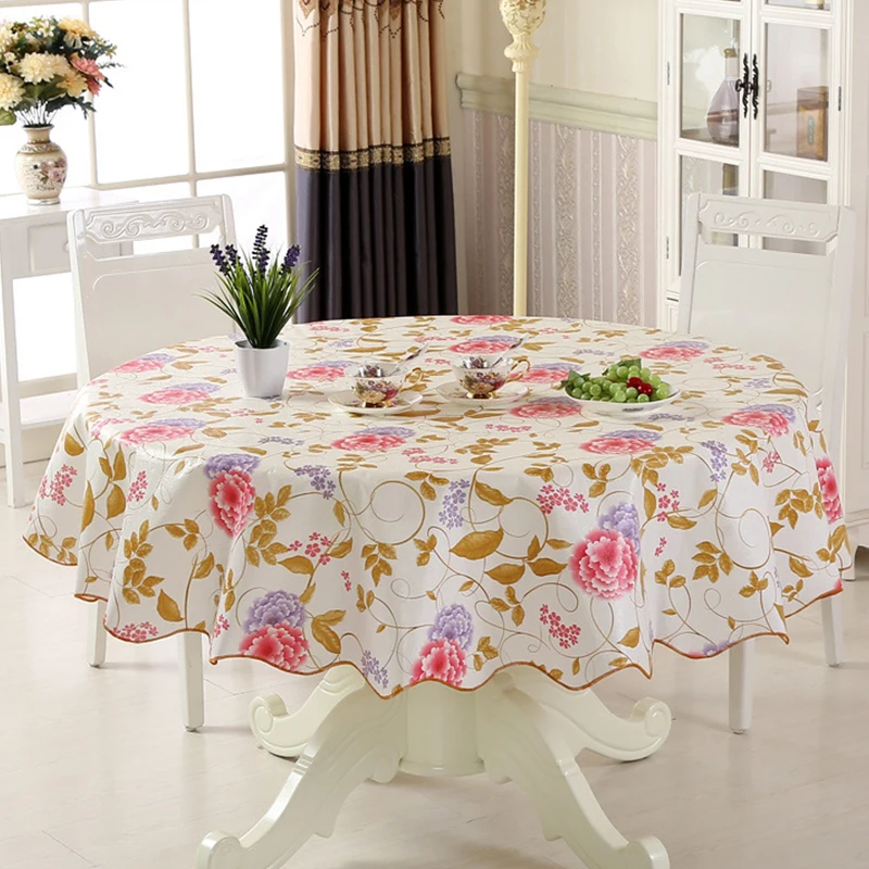 PVC Plastic Tablecloth Nordic Style Round Tablecloth Pastoral Flowers Pattern Oil-proof Waterproof Kitchen Table Cloth