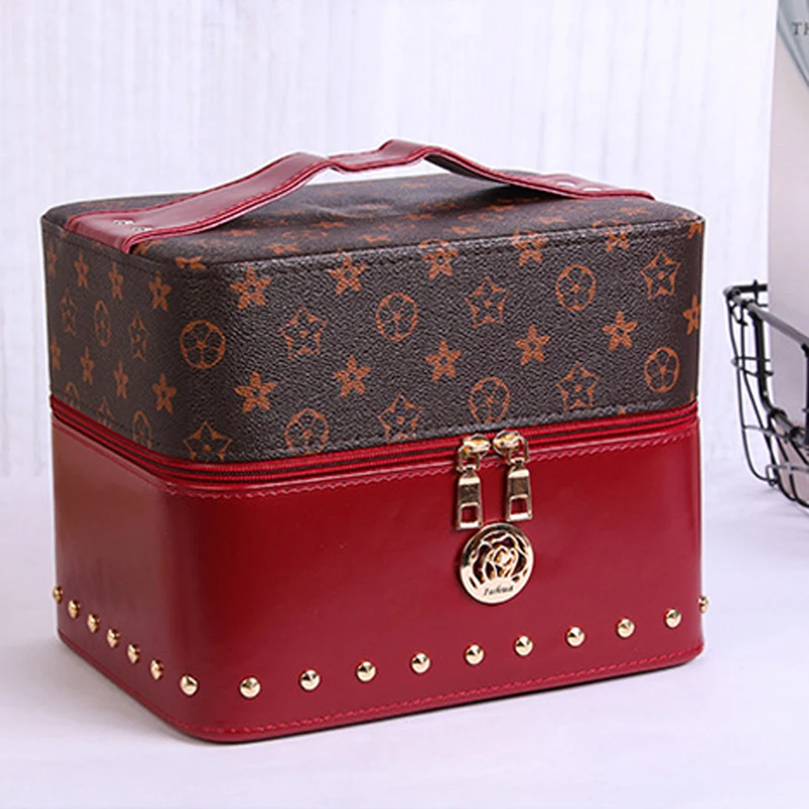 

Professional Makeup Bag Cosmetic Cases Pu Leather High Capacity Multi-Storey Portable Make Up Tool Brush Storage Box Shose Women