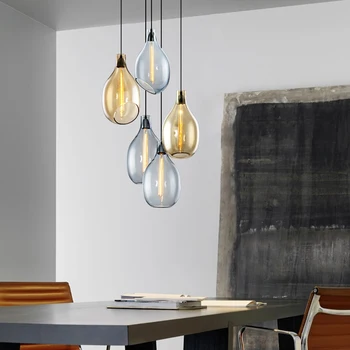 

Modern LED Stained Glass Pendant Lights Lighting Nordic Designer Restaurant Living Room Bedroom Hanging Light Kitchen Fixtures
