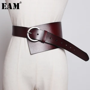 Image 1 - [EAM]  Pu Leather Multicolor Asymmetrical Wide Long Belt Personality Women New Fashion Tide All match Spring Autumn 2020 1K756