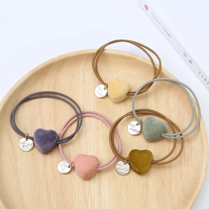 Fashion Headwear English Gold Small Round Velvet Love Double Knotted Rubber Band Hair Ring Hair Accessories