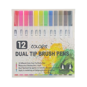 

12 Colors Marker Liner Drawing Watercolor Marker Pens Twin Head Brush Pen Painting Art Supplies