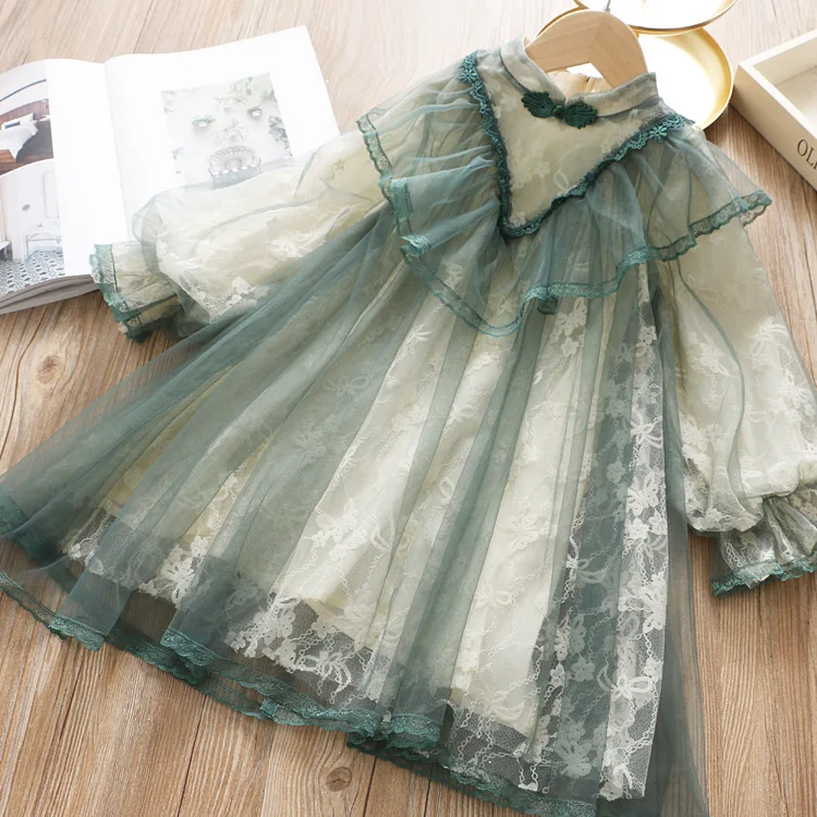 Детское весеннее платье; коллекция года; кружевное Сетчатое платье принцессы в стиле ретро для девочек