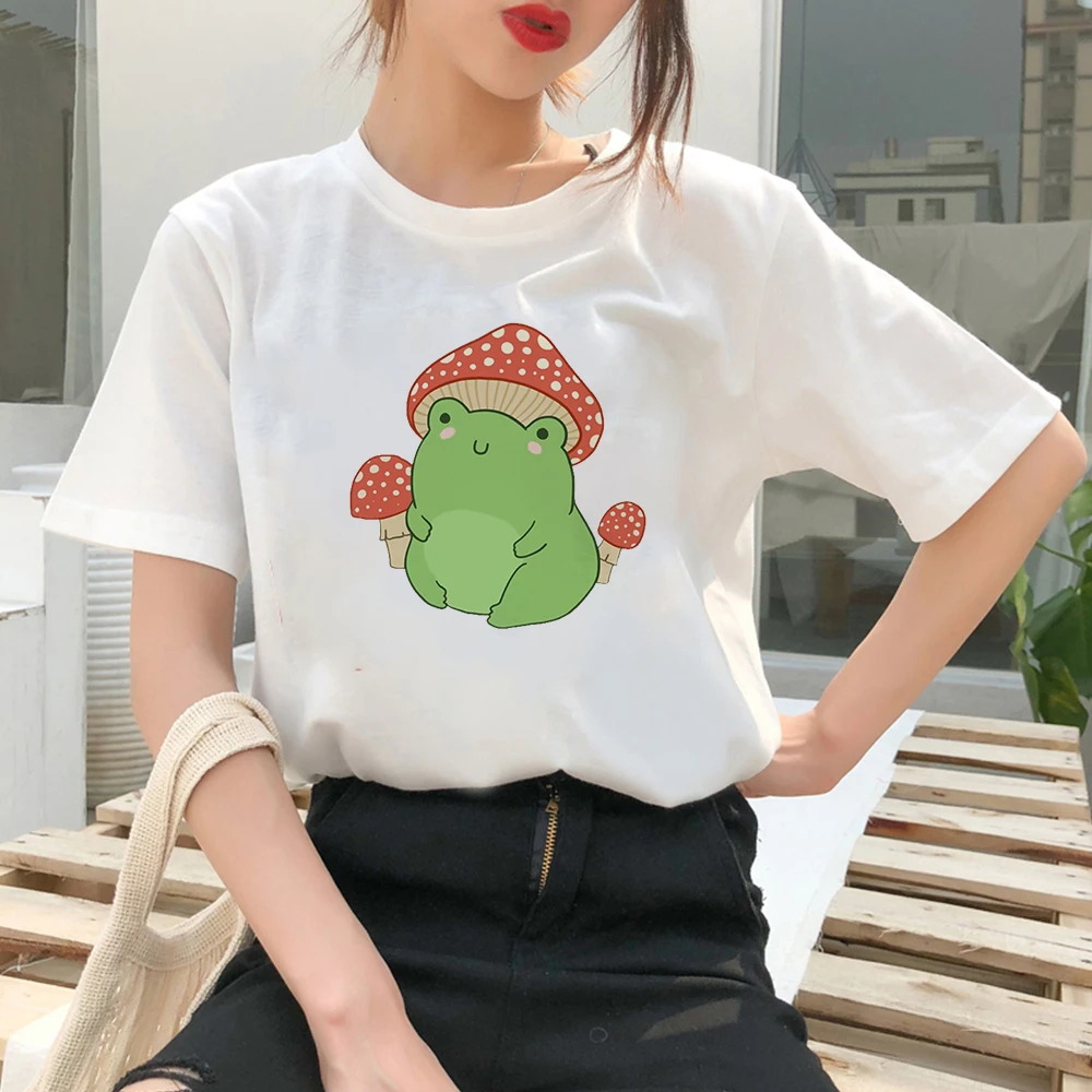 Frog Mushroom Shirt Y2k Fashion Women Clothes Short Sleeve Young Style Female Tshirt Summer Harajuku Cute T-shirt With Mushrooms oversized t shirt women