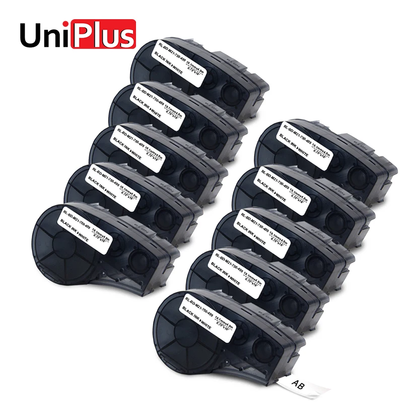 

UniPlus 10pk M21-750-499 Labeling Tape for Brady BMP21 Printer ID PAL Labpal Black on White Label Maker 19mm Letter Label Ribbon