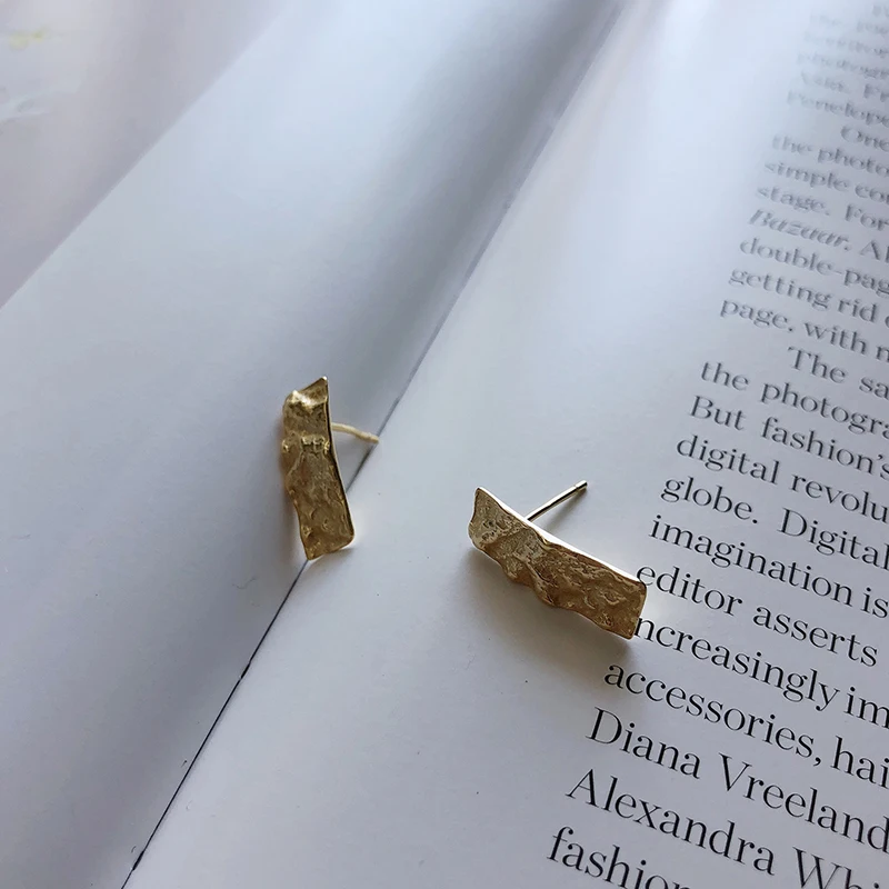 Peri'sBox забитые золотые серьги-гвоздики для женщин из стерлингового серебра 925 пробы асимметричные серьги минималистичные прямоугольные геометрические серьги