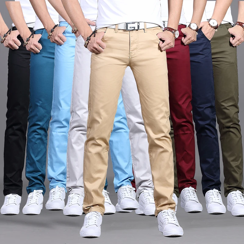 Artículo caliente 2020 pantalones hombre nuevos pantalones casuales de algodón de los hombres pantalones Chinos Slim Fit pantalones de Moda hombre ropa de marca 9 colores de talla grande 28-38 mlKEqGqmo