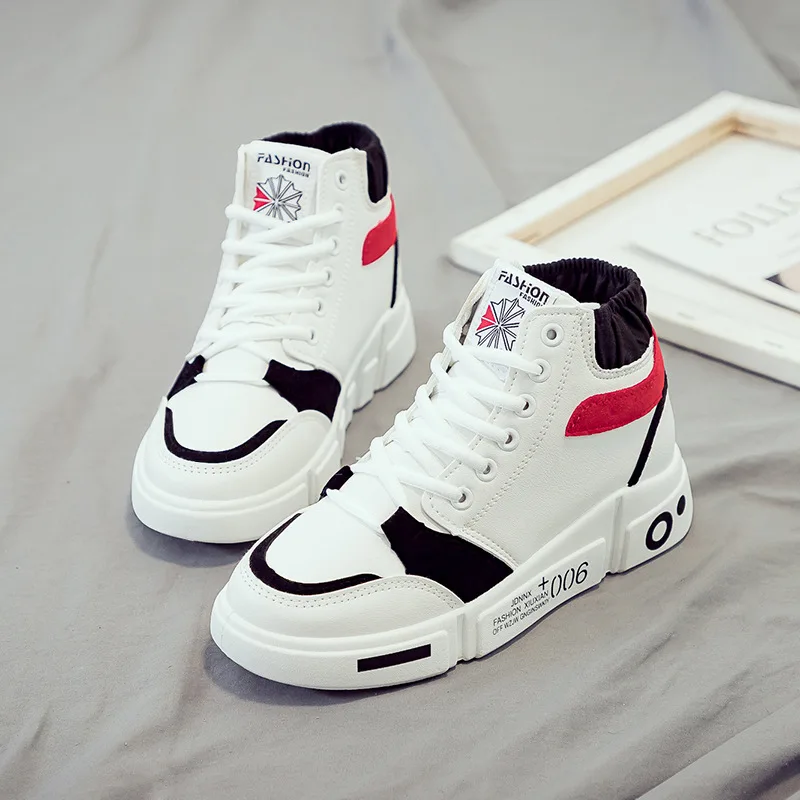 2021 Spring New High-top White Shoes Female Korean Student Running Board Shoes Flat Casual Shoes Female Shoes
