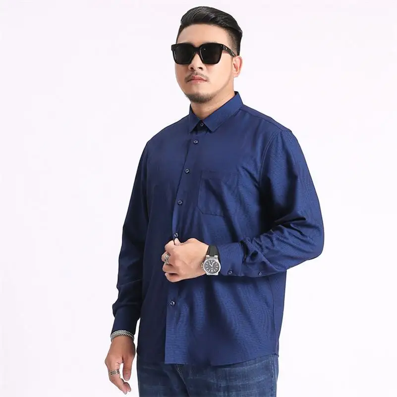 5xl 8XL 9xl 10x2019 Новая мужская Большая рубашка большого размера плюс размер Печать зима осень синий длинный рукав платье рубашка бизнес классический - Цвет: 2