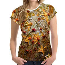 FORUDESIGNS футболка с цветочным рисунком, 3D Рисунок маслом, футболки для женщин, футболки для девочек, эластичные дышащие футболки, повседневная футболка женска