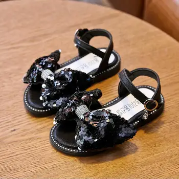 

Summer Kids Sequins Sandals Children Fashion Bow Girls Flat Pricness Sandals Baby Toddler Shoes Children's Flat Sandal