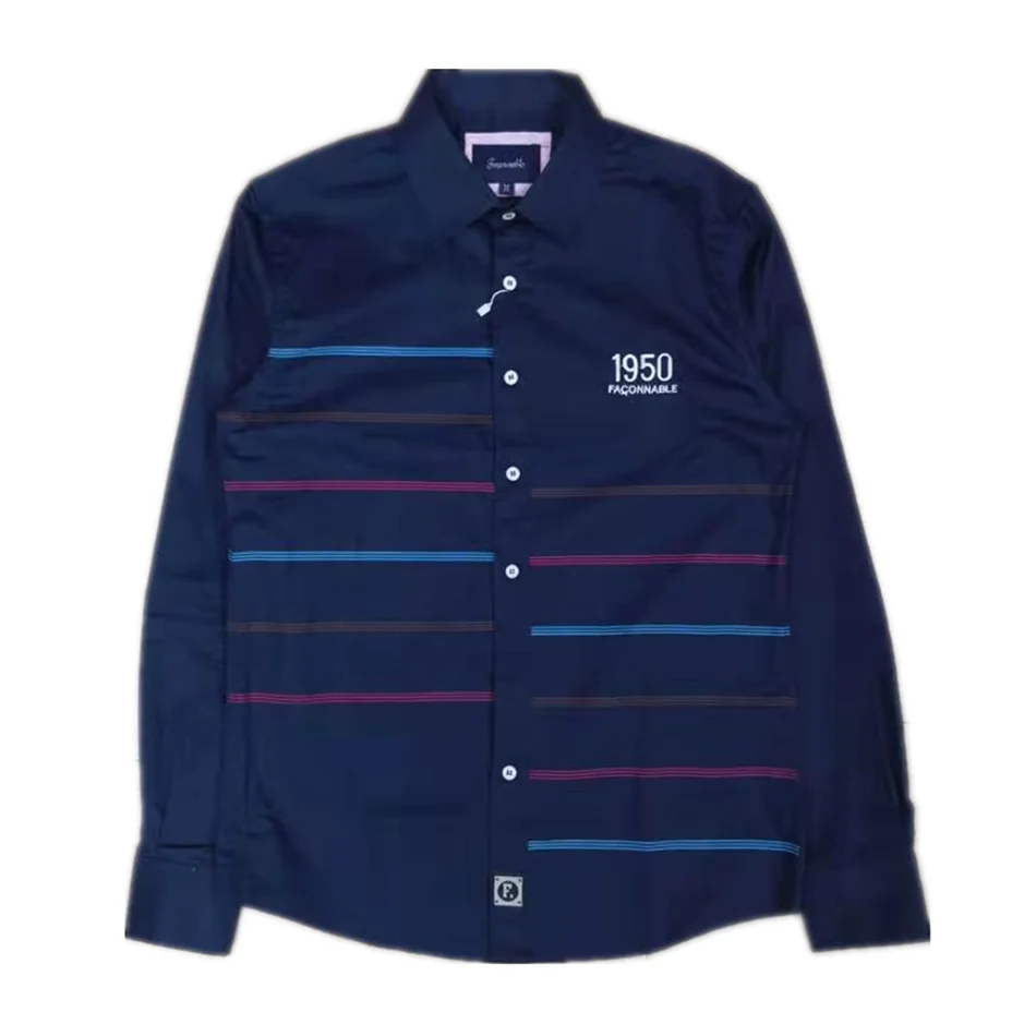 Рубашка с вышивкой, camisa masculina, мужские рубашки с длинным рукавом, хлопок, Social hombre eden park faconnable Сорочки мужские - Цвет: Тёмно-синий