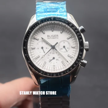 

BLIGER Men's Watch 40mm White Dial Luminous Black Bezel Date Week Indicator Automatic Movement Mechancial Men's Wrist Watches