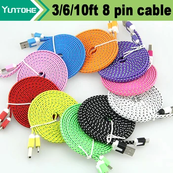 

Wholesale 2M 6FT Flat Fabric Braided Nylon Woven 8PIN USB Data Charger Cable for iPhone XS MAX XR 8 7 6 plus 5 IOS 10 500pcs/lot