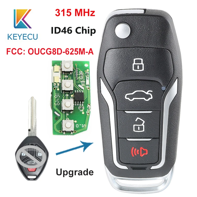 KEYECU 315 МГц для Mitsubishi Eclipse Galant Lancer 2007 2008 ID46 Модернизированный флип 3+ 1 4 кнопки дистанционного ключа FCC: OUCG8D-625M-A