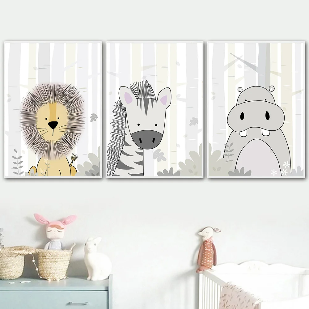 Hippo-Zebra-Lion-Woodland-Animal-Print-Baby-Nursery-Art-Canvas-Poster-Nordic-Wall-Art-Paintings-Boy (1)
