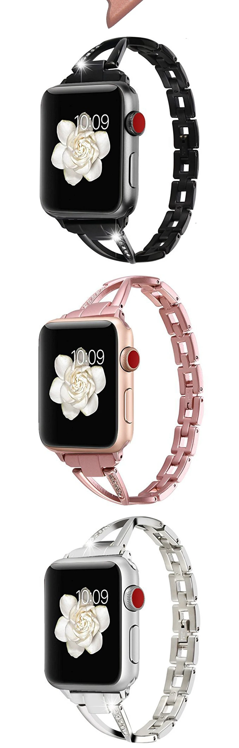 Ремешок для умных часов для apple watch 4 44 мм 42 мм 40 мм 38 мм Металлические x-образные алмазные часы для iwatch стальной ремень