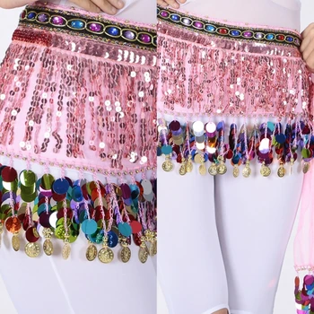 

Women Sequin Tassel Lace-up Sexy Wrap Mini Skirt Belly Dance Glitter Hip Scarf R3MC