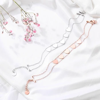 

Statement Mutiple Heart Bracelet High Quality Stainless Steel Chain Rose Gold Color Women Charm Bohemia Jewelry New Arrival 2020