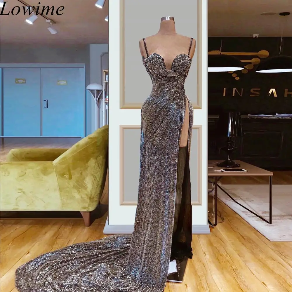

New Sexy Arabic Cocktail Dresses Long Mermaid Spaghetti High Split Prom Dress 2019 Summer Beach vestidos de fiesta de noche
