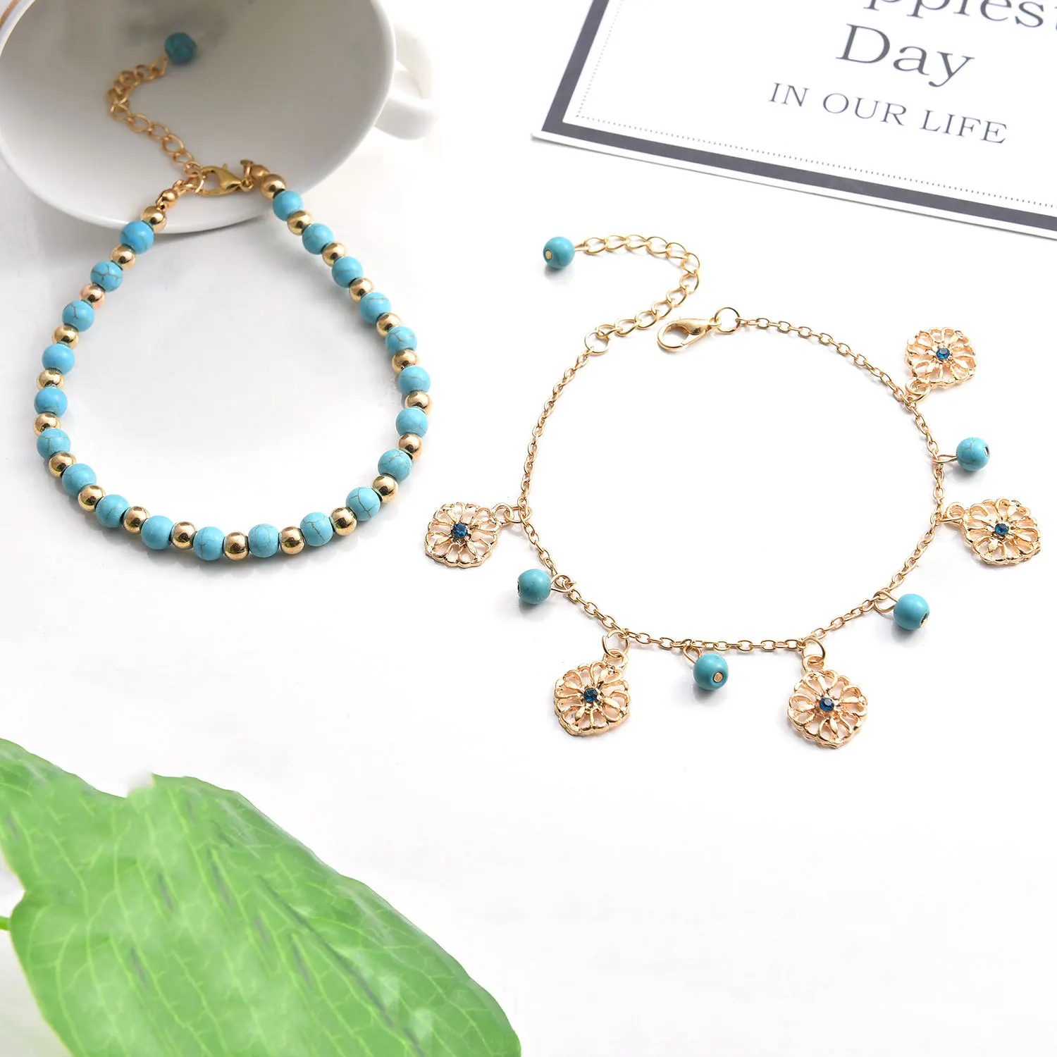 

Europe And America Spring And Summer New Products Accessories Turquoise Hollow out Flower Pendant Foot Ornaments Women's Casual