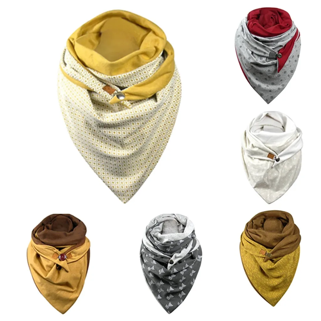 

Women's Cotton Malaysia Warm Buttoned Turban Scarf Fashion Soild Dot Printing Button Soft Wrap Casual Warm Scarves Shawls