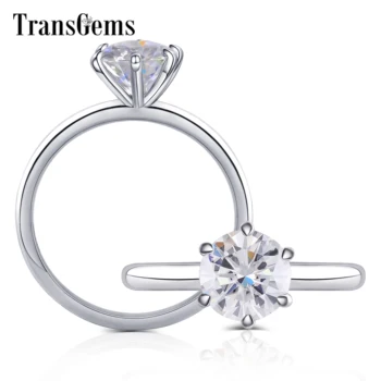 

Transgems Solid 10K White Gold 1.5ct 7.5mm Round F Color Moissnaite Engagement Ring for Women Low Crown Setting Solitaire Ring
