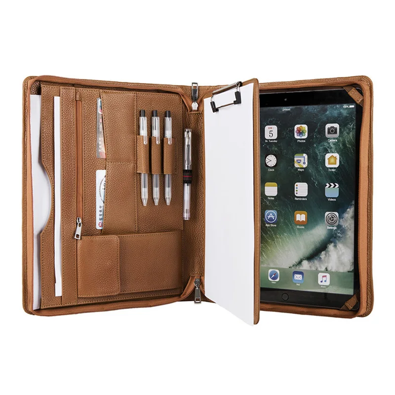 For Surface Pro 34 Ручной работы из натуральной кожи Padfolio портфель чехол, персонализированный бизнес A4 Размер Конференц-Папка с буфером обмена-коричневый - Цвет: For Surface Pro 34