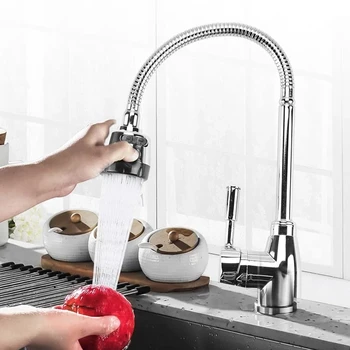 

Kitchen 360Degree Rotatable Spout Single Handle Sink Basin Faucet Adjustable Solid Brass Pull Down Spray Mixer Tap Deck Mounted