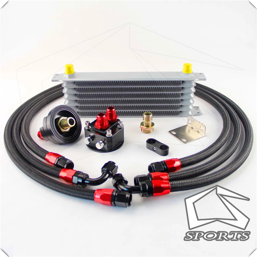#^Special Price Universal Engine Transmission 8AN 7 Row Oil cooler kits 2pcs fitting + AN8 Aluminum Racing Performance cool system black