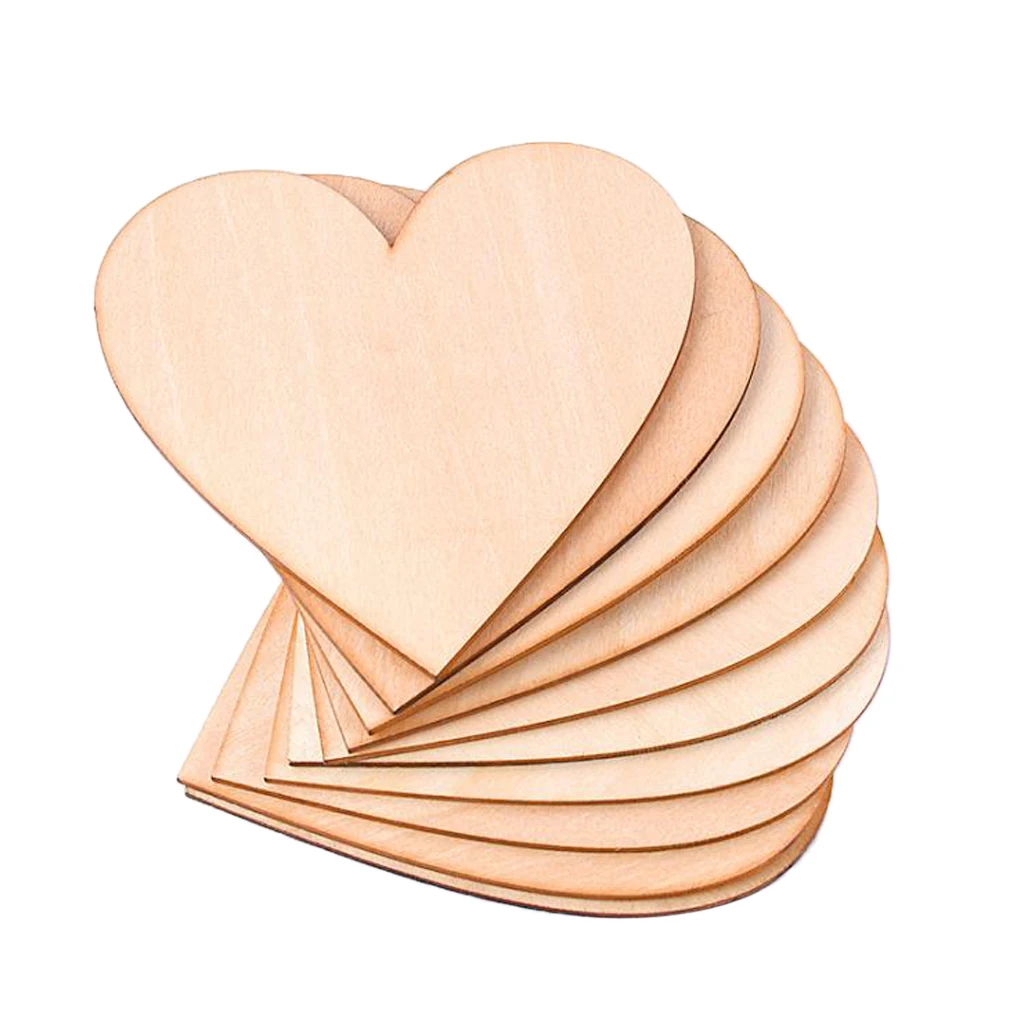 10pcs Unpainted Heart Shapes Kids Crafts Wooden Embellishments Crafts Wedding Decorations 10cm