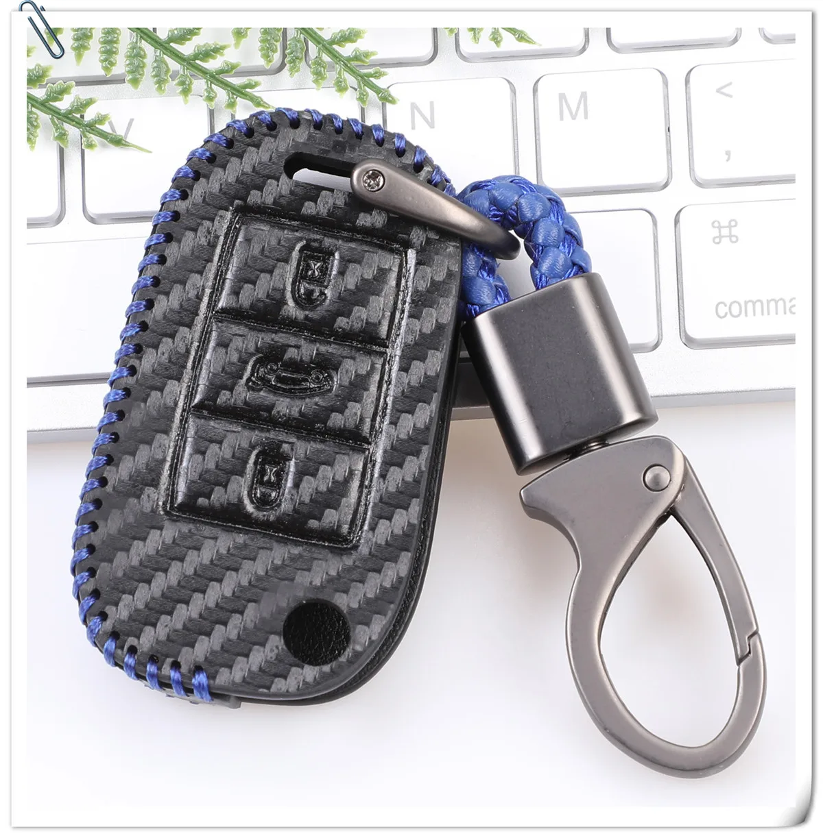 Portachiavi per auto in pelle di carbonio a 3 pulsanti per Peugeot 3008 208 308 508 408 2008 Citroen Protector Cover Holder accessori per auto in pelle - H4a4b5c8b06e34fb09135a4f4d075674bb