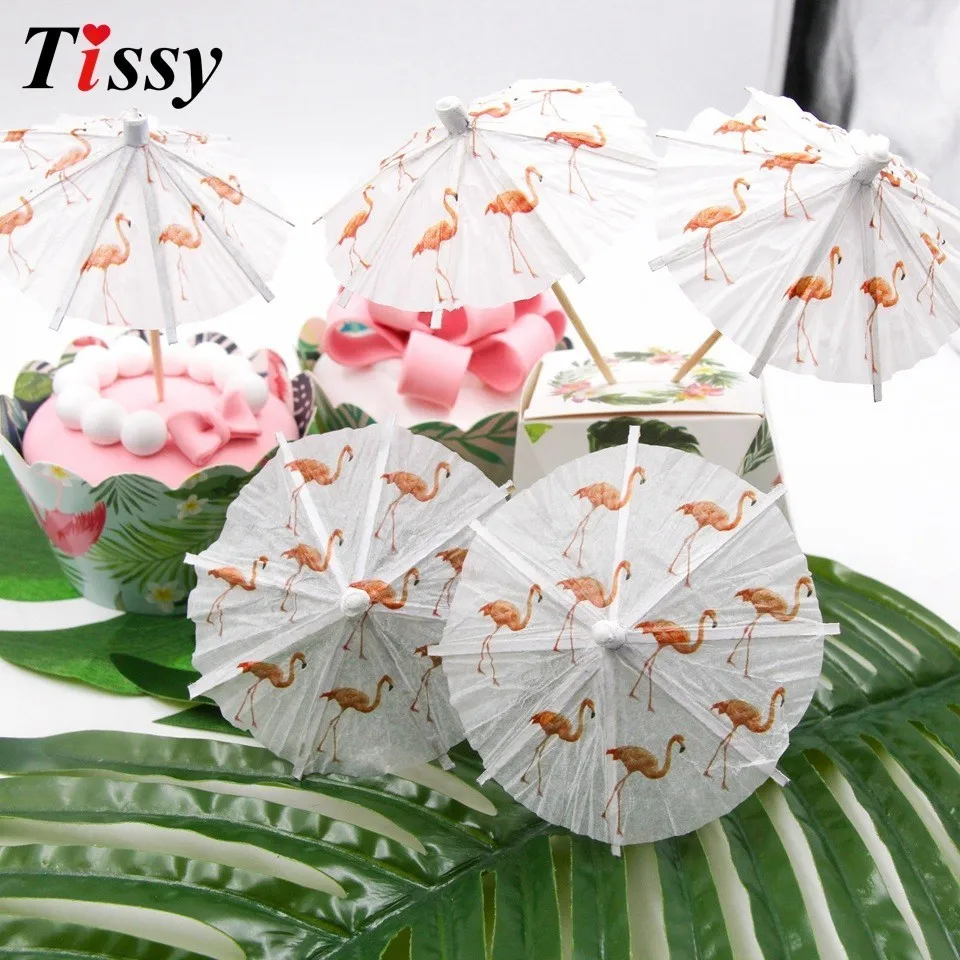 1set Flamingo DIY Paper Umbrella Drink Picks Paperboard Crafts Straws Pineapple For Summer Birthday Hawaiian Party Decorations