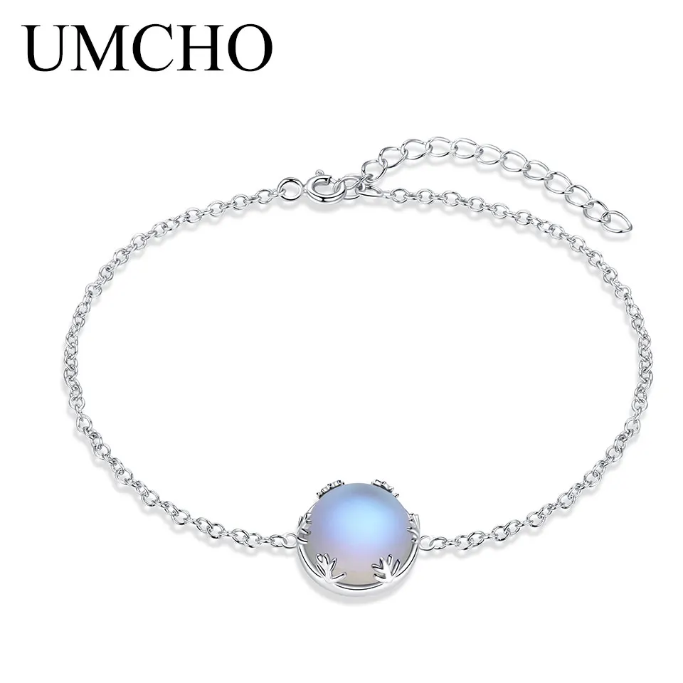 Blue UMCHO твердый 925 пробы серебряный браслет Аврора красочные драгоценные камни ювелирные изделия для женщин таинственный подарок ювелирные изделия - Цвет камня: Blue