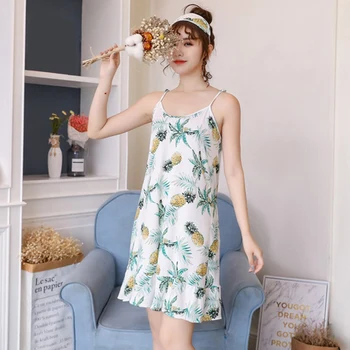

Cartoon Print Loose Milk Silk With Goggles Summer Sling Nightdress Cute Nightdress