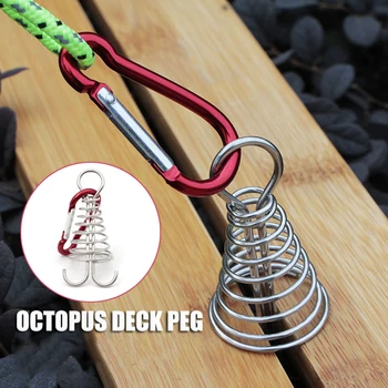 

Octopus Deck Peg Spiral Shaped Stainless Steel Rope Buckle Spring Tent Board Peg with Carabiner for Outdoor Camping