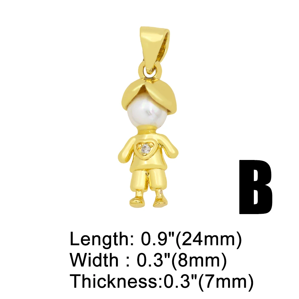 OCESRIO Fashion Small Mini Cute Boy and Girl Gold Plated Pendant Copper Zircon Jewellery Crafts Wholesale pdta495