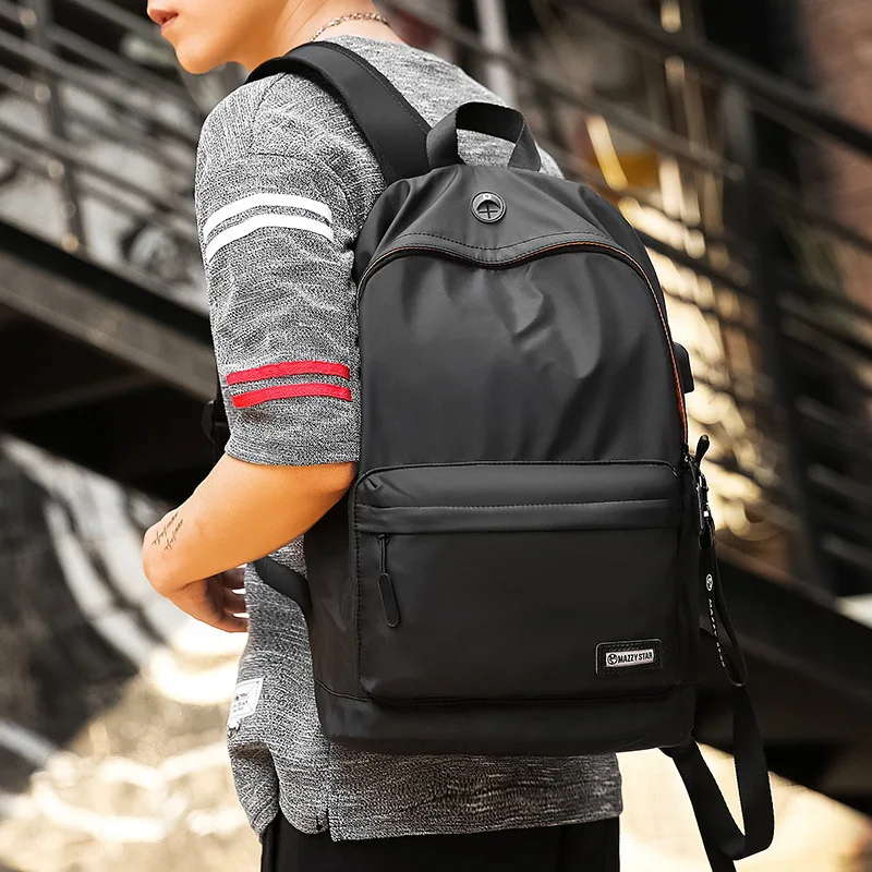 

MS New Style Fashion Man Bag Casual USB Multi-functional Backpack Wear-Resistant Waterproof Students Black And White with Patter