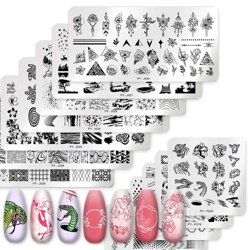 YSKL Nail Art Stamping Plate Template Lace Flower Leaf Butterfly Stencils Stamp Geometric for Nails Polish Mold Manicure Tools | Красота и