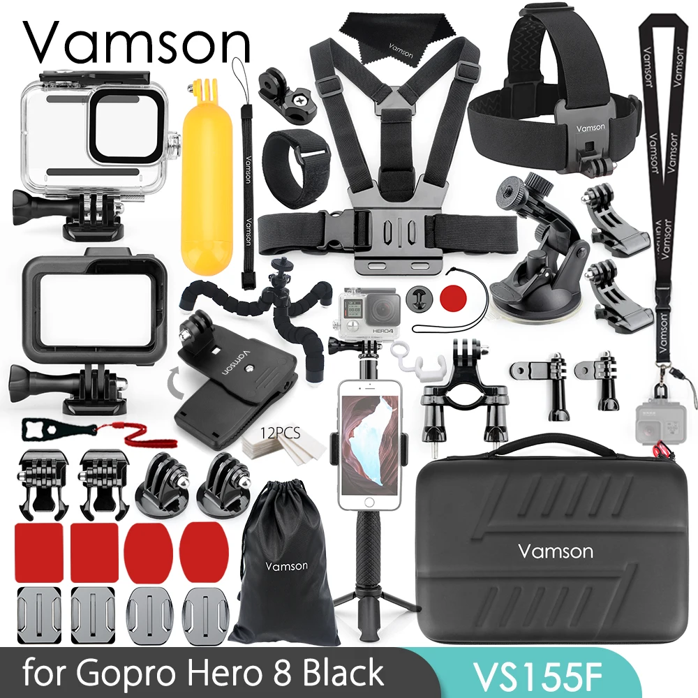 Vamson для Gopro Hero 8 Набор аксессуаров, набор штатива, монопода, головка, накручивающий ремень, сумка, адаптер, крепление для Go pro 8 экшн-камеры VS155