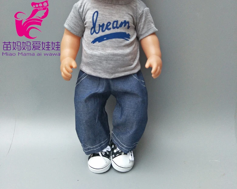 Одежда в стиле куклы для маленьких мальчиков, 18 дюймов, 43 см серая рубашка и джинсы, комплект со штанами для девочек 1", комплект верхней одежды для мальчиков