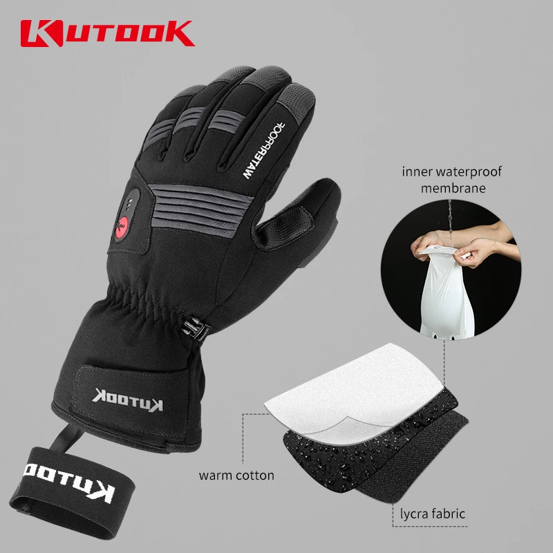 KUTOOK Winter Heated Gloves USB Rechargeable Cycling Motorcycle Skiing Gloves Waterproof Thermal Men Women Sport Bike Glove SH10