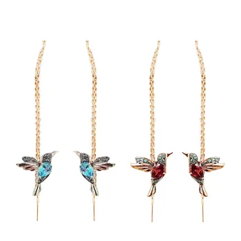 

Unique Design Hummingbird Long Drop Earrings Flying Bird Pendant Tassel Crystal Pendant Drop Earrings Ladies Jewelry Wholesale