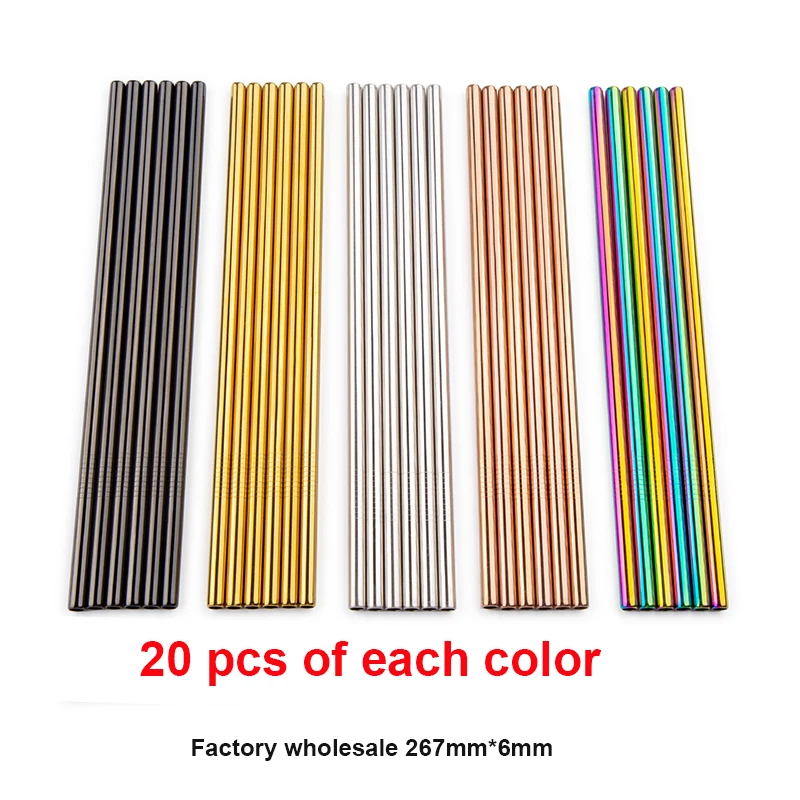 100 straight mixed Metal Straw 100pcs/lot Reusable Stainless Steel Straw E-co Friendly Drinking Tubules 267mm*6mm Straight Bent Straws For Drink - Цвет: 100 straight mixed