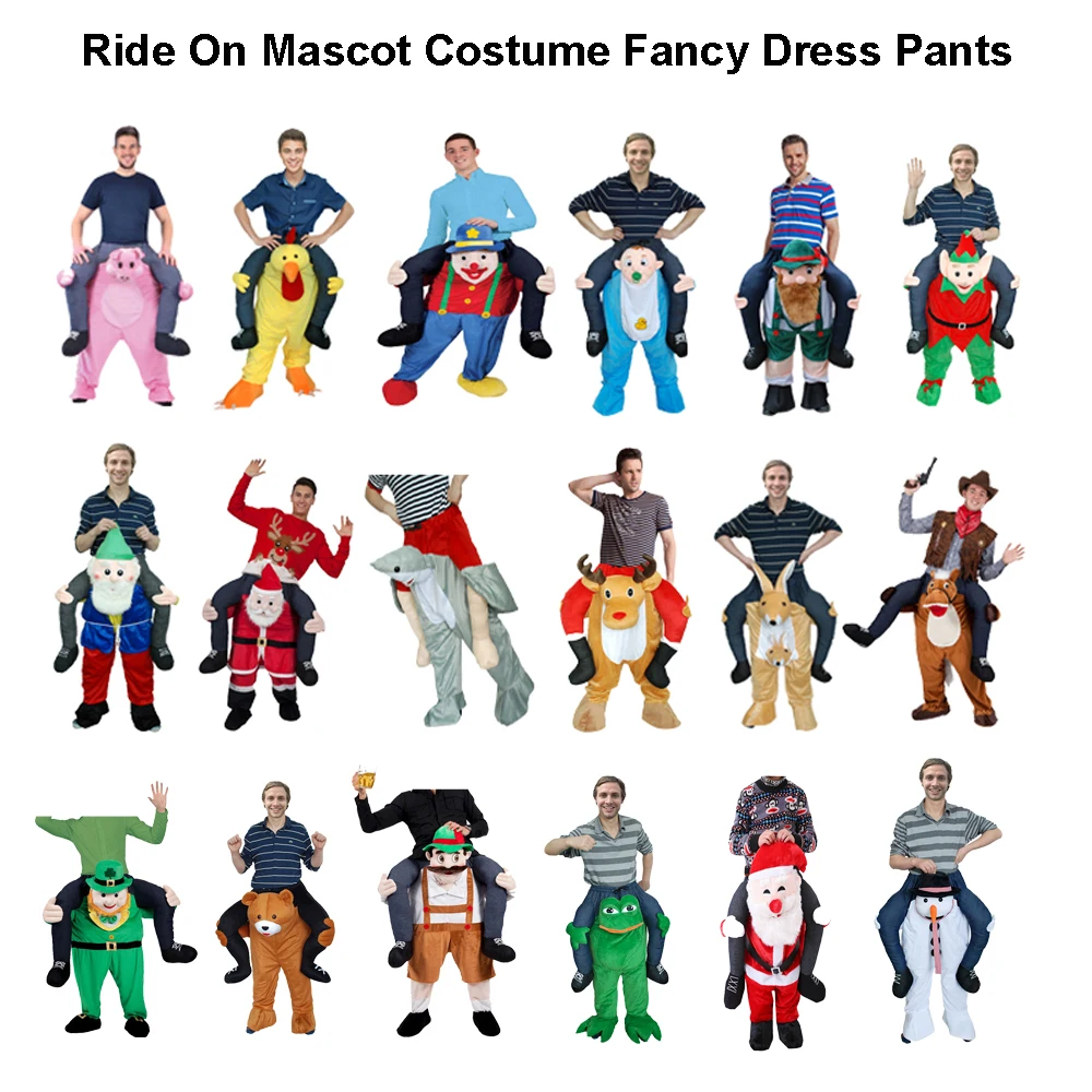 

Adult Christmas Halloween Mascot Costume Stuffed Carry Back Ride on Mascot Pants Cosplay With False Human Legs